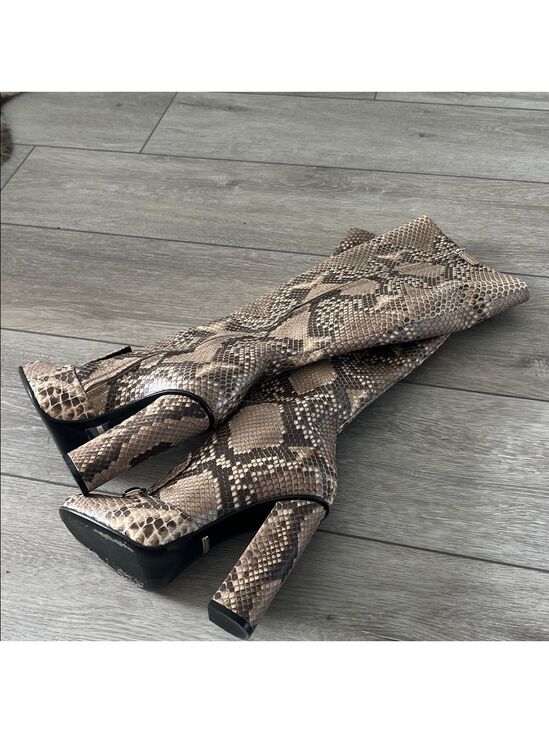 Gucci Snake-Print Over-the-Knee Boot horsebit hardware Brown Taupe size 37.5/ 7 - Picture 5 of 14